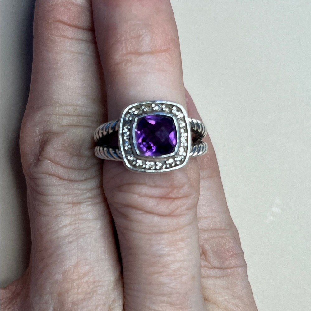 David Yurman Petite Albion Amethyst Ring With Pave’ Diamonds - Picture 7 of 8